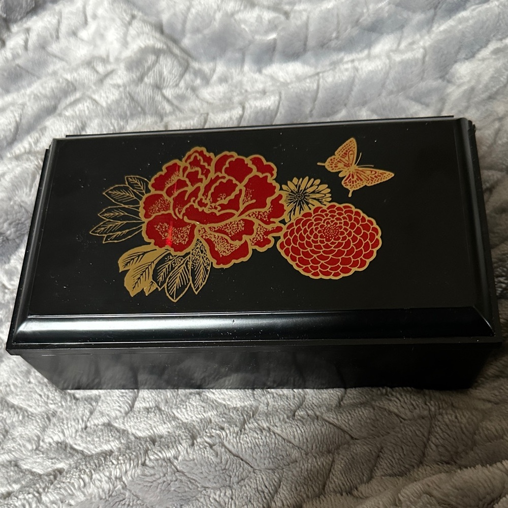 Vintage Floral Black Jewelry Box
